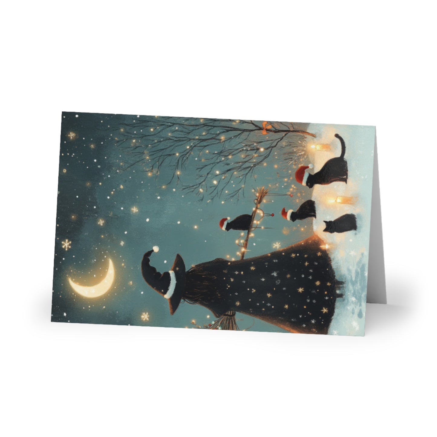 Witchy Christmas Card – Black Cats and Moonlit Magic Holiday Greeting Card for Witchmas