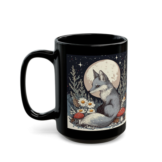 Mystical Woodland Fox Mug – Enchanting Fox with Moon and Forest Scene