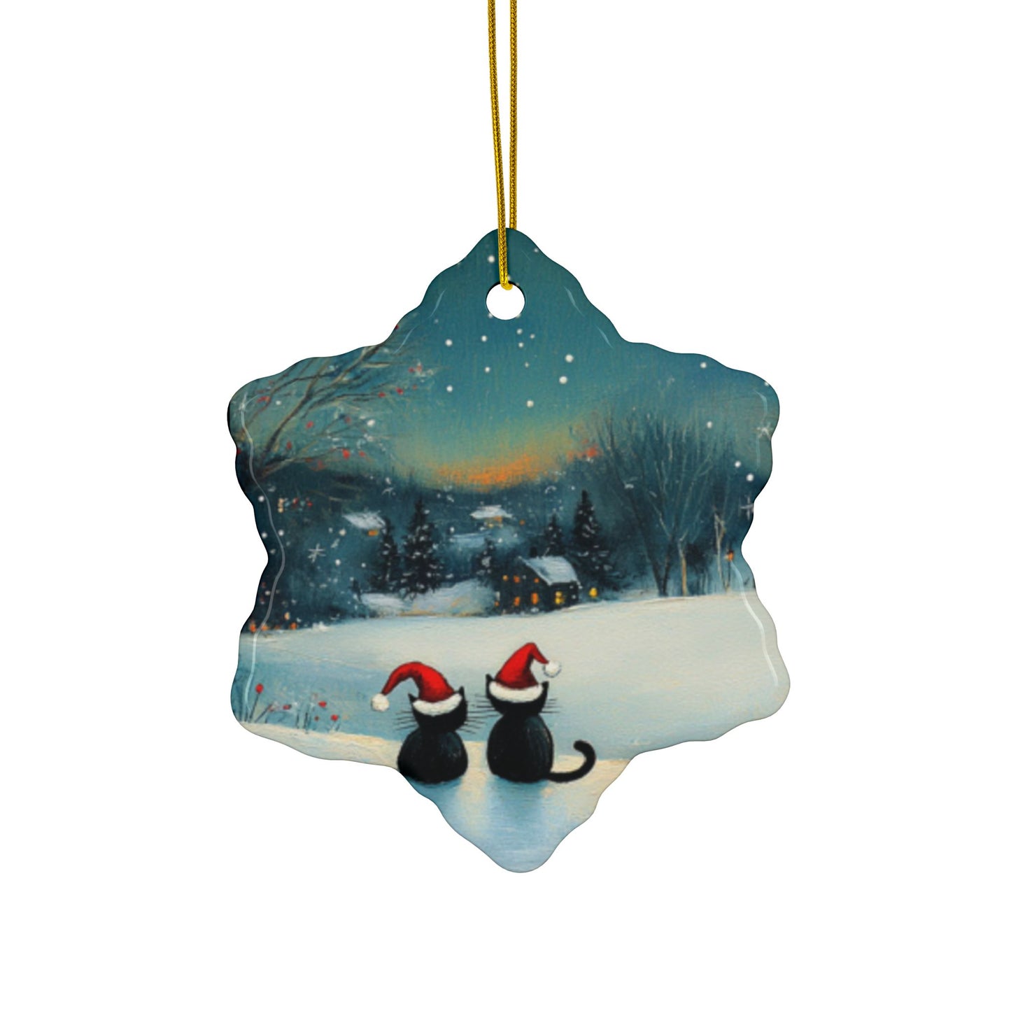 Whimsical Black Cat Ornament – Cozy Winter Night Christmas Decor