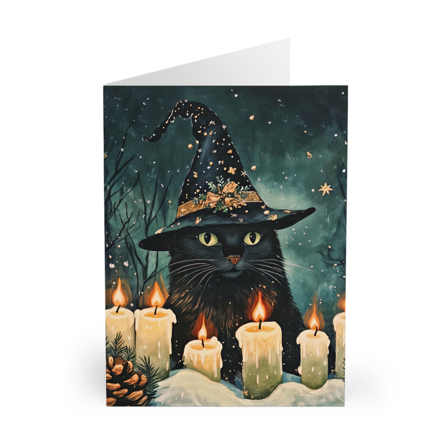 Magical Black Cat Holiday Card – 5 pack - Enchanted Winter Collection