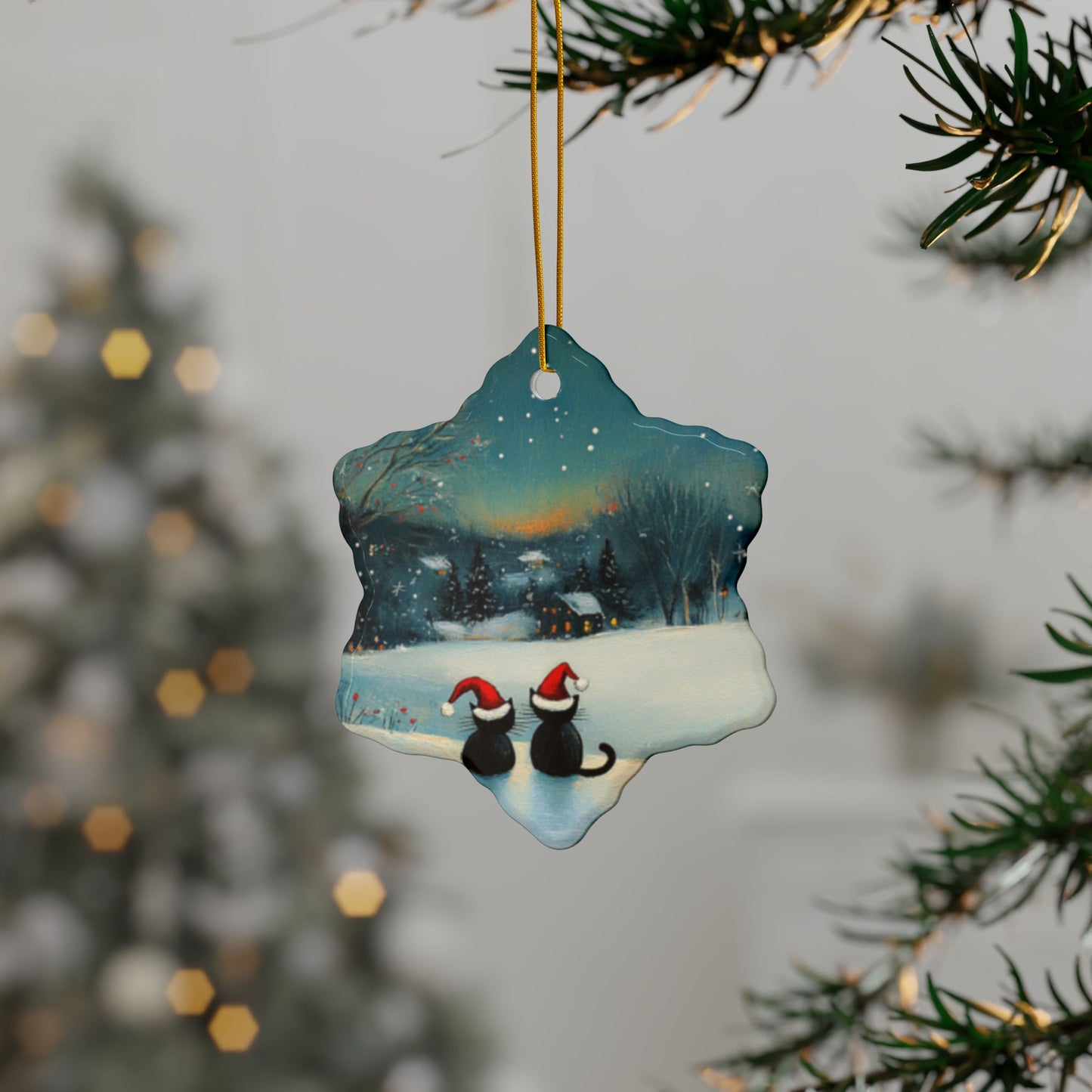 Whimsical Black Cat Ornament – Cozy Winter Night Christmas Decor