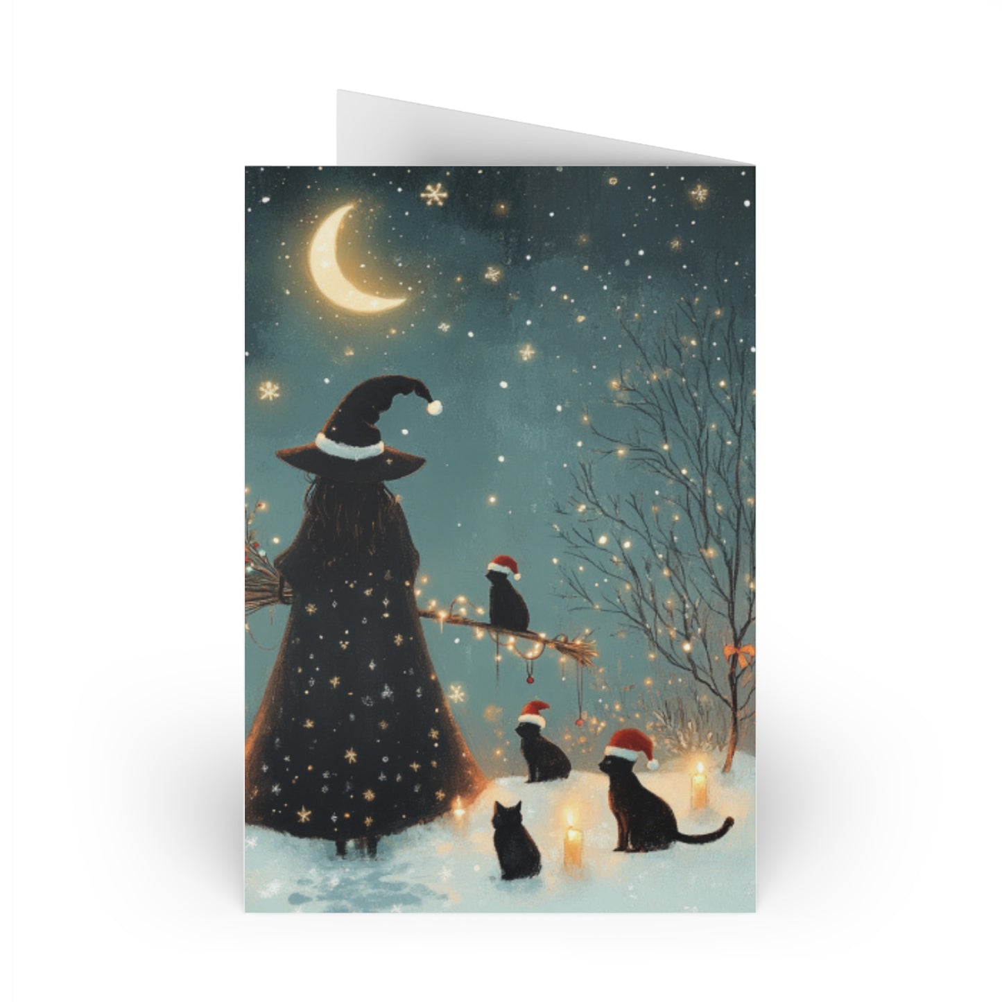 Witchy Christmas Card – Black Cats and Moonlit Magic Holiday Greeting Card for Witchmas