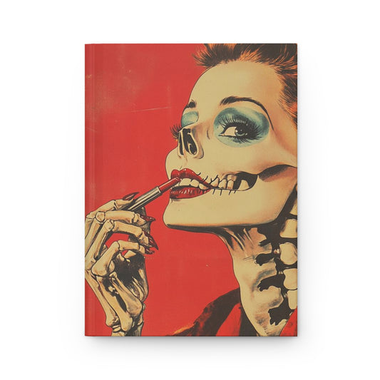 Vintage Skeleton Glam Hardcover Notebook – Red Matte Finish, 150 Lined Pages for Journaling & Creative Expression