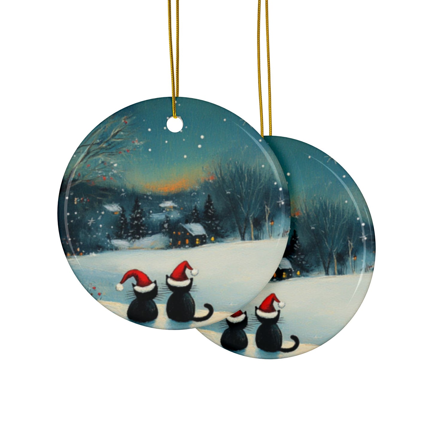 Whimsical Black Cat Ornament – Cozy Winter Night Christmas Decor