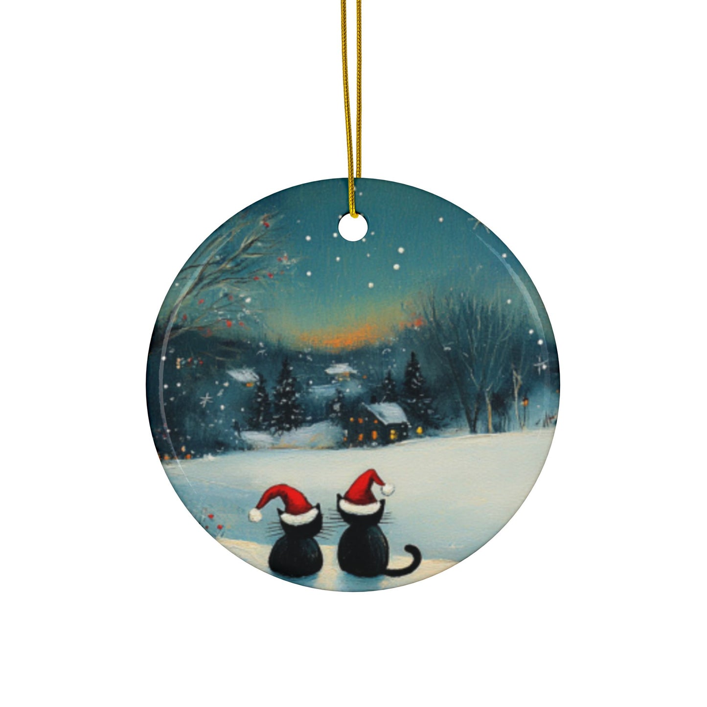 Whimsical Black Cat Ornament – Cozy Winter Night Christmas Decor