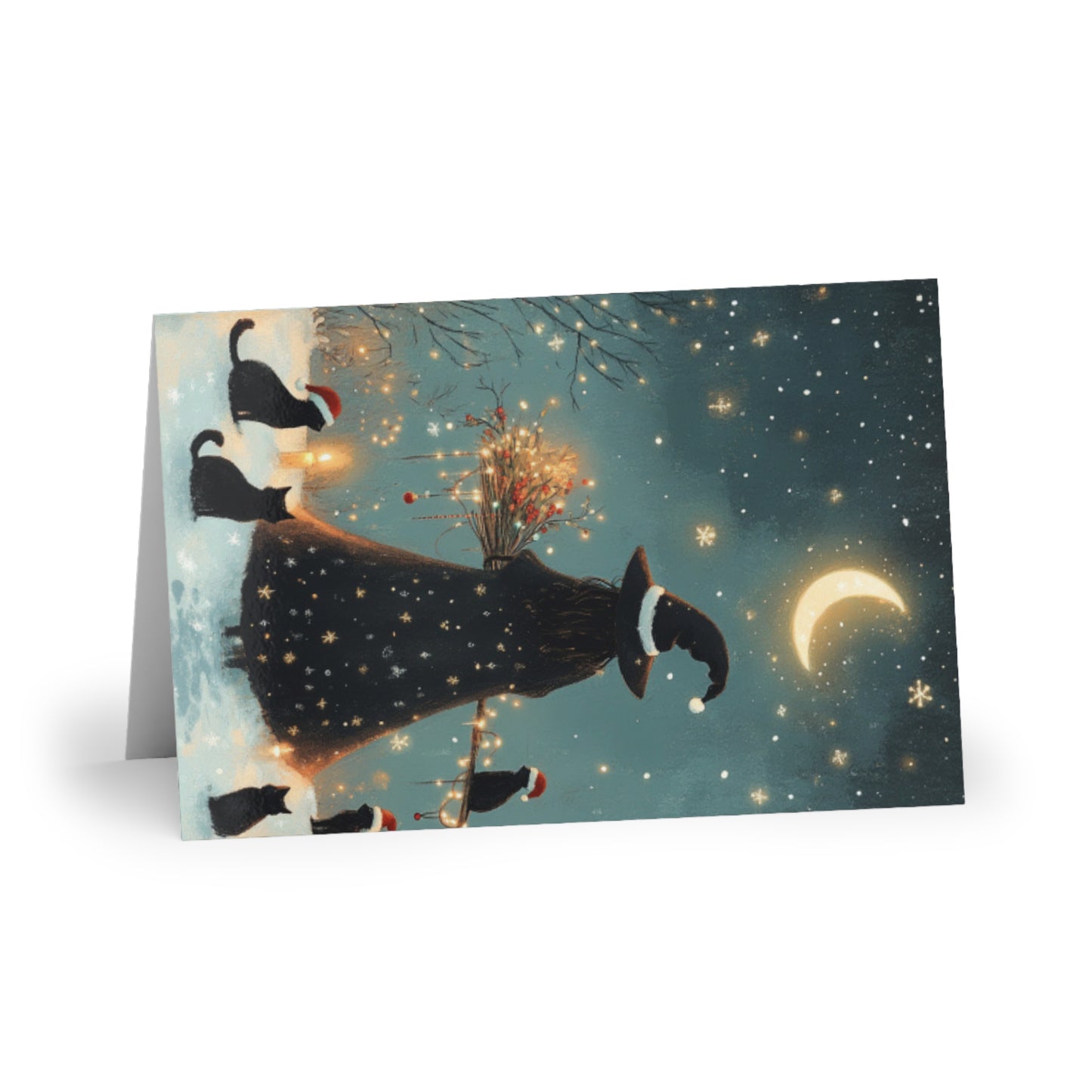 Witchy Christmas Card – Black Cats and Moonlit Magic Holiday Greeting Card for Witchmas